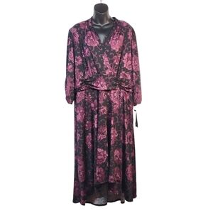 Perfection New York Women's Black Purple Ruched Stretch Dress Size 1X NWT